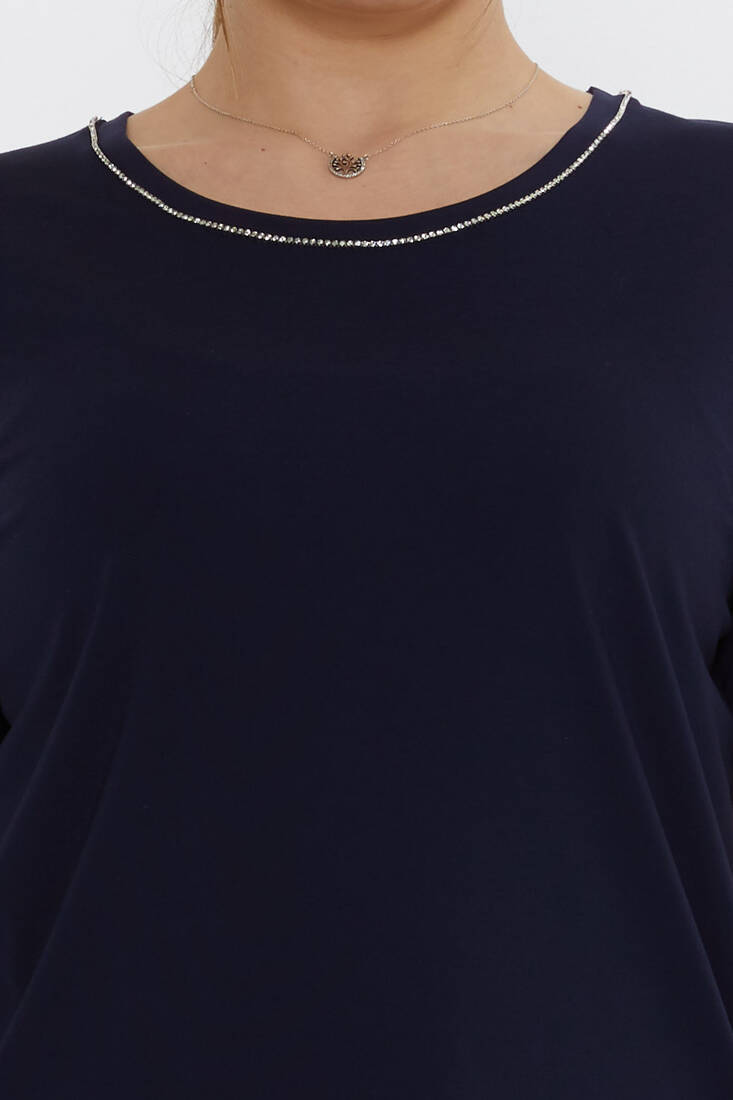 Kadın Bluz Taş Detaylı Lacivert - 80030 | KAZEE