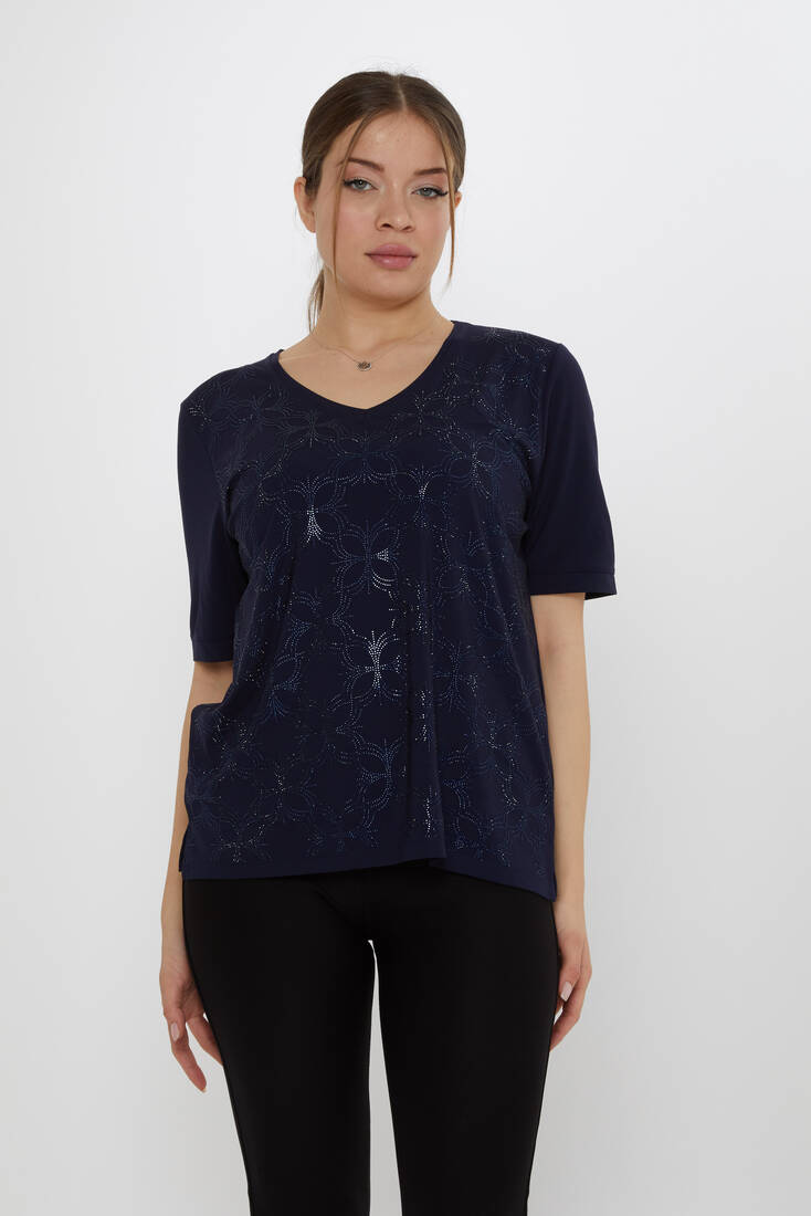 Kadın Bluz Taş Detaylı Lacivert - 80044 | KAZEE Kadın Bluz Taş Detaylı Lacivert - 80044 | KAZEE