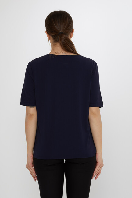 Kadın Bluz Taş Detaylı Lacivert - 80044 | KAZEE - Thumbnail