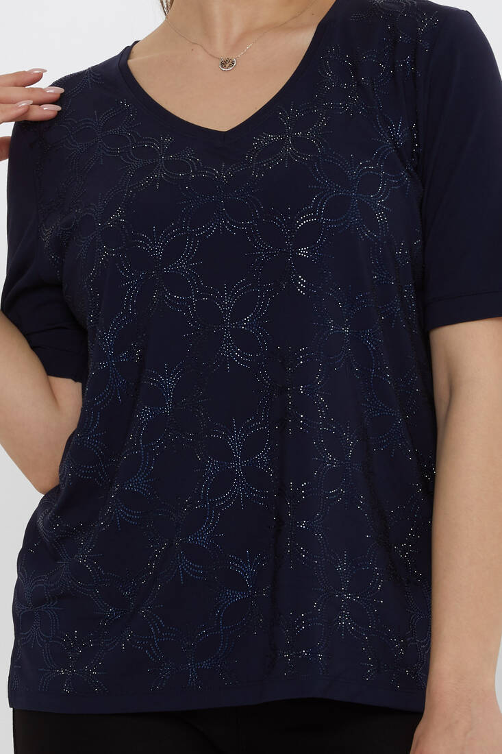 Kadın Bluz Taş Detaylı Lacivert - 80044 | KAZEE Kadın Bluz Taş Detaylı Lacivert - 80044 | KAZEE