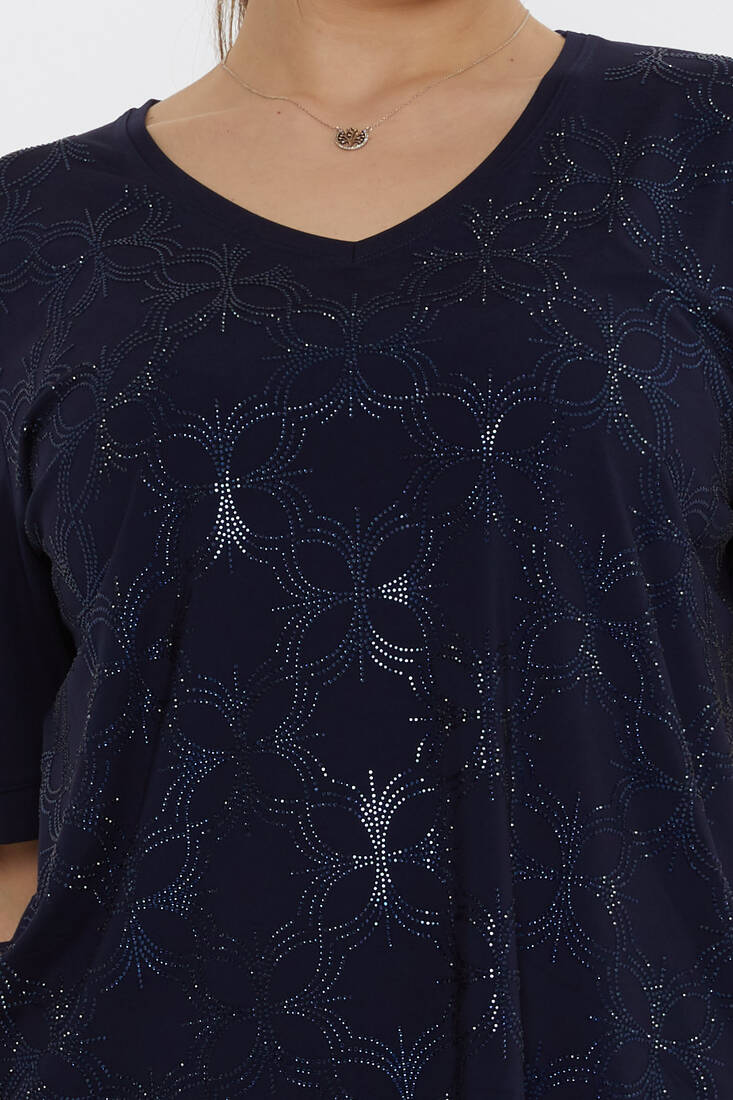 Kadın Bluz Taş Detaylı Lacivert - 80044 | KAZEE
