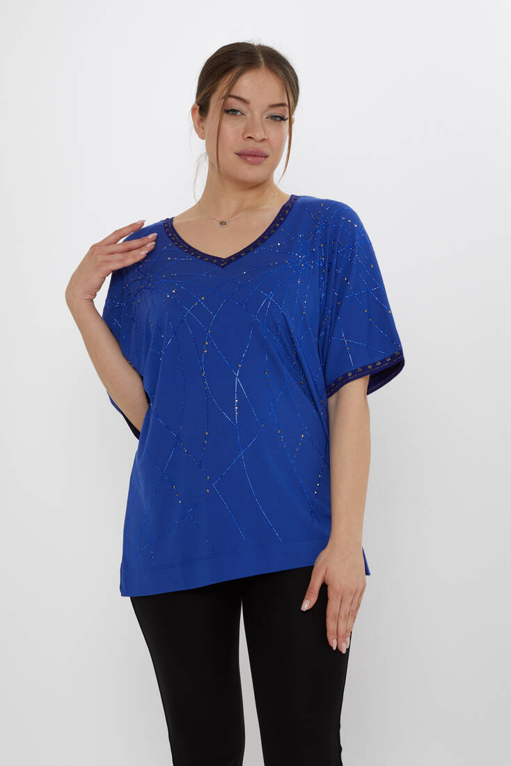Kadın Bluz Taş Detaylı Saks - 80001 | KAZEE