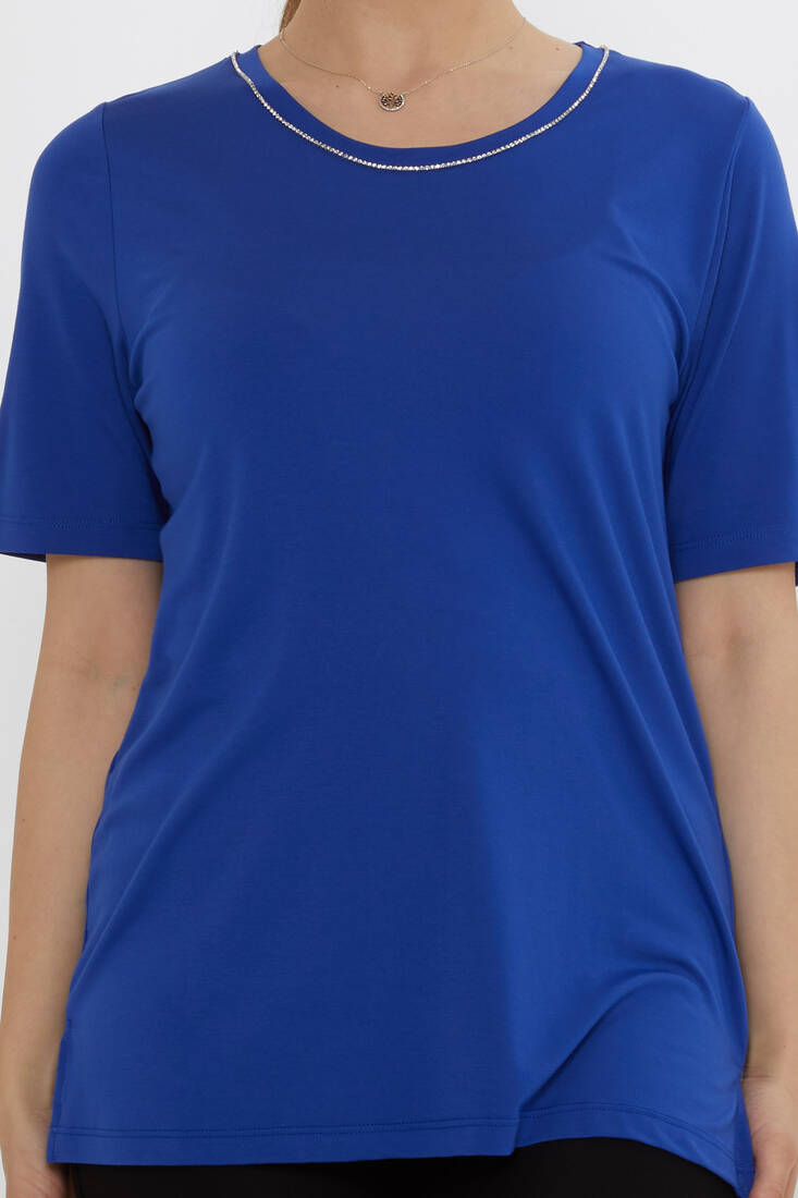Kadın Bluz Taş Detaylı Saks - 80030 | KAZEE