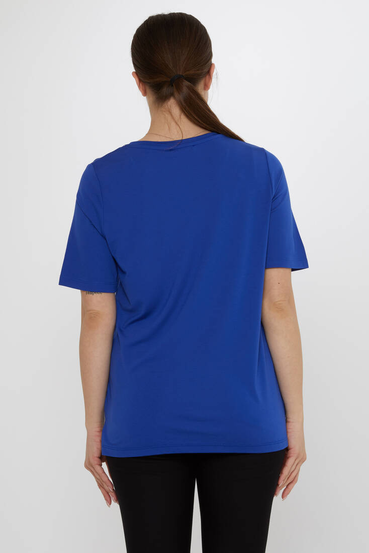 Kadın Bluz Taş Detaylı Saks - 80030 | KAZEE