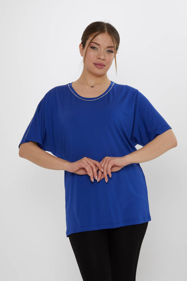Kadın Bluz Taş Detaylı Saks - 80031 | KAZEE