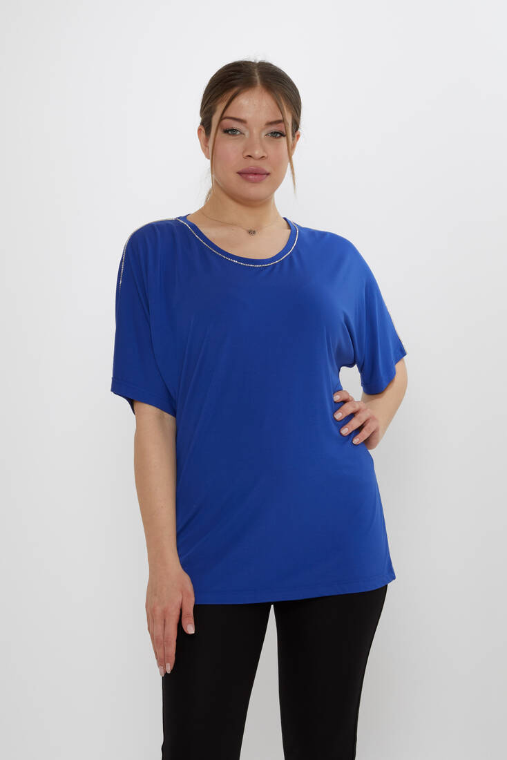 Kadın Bluz Taş Detaylı Saks - 80031 | KAZEE