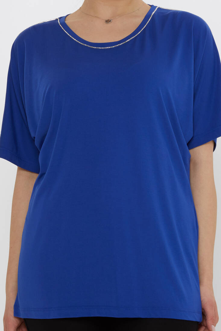 Kadın Bluz Taş Detaylı Saks - 80031 | KAZEE