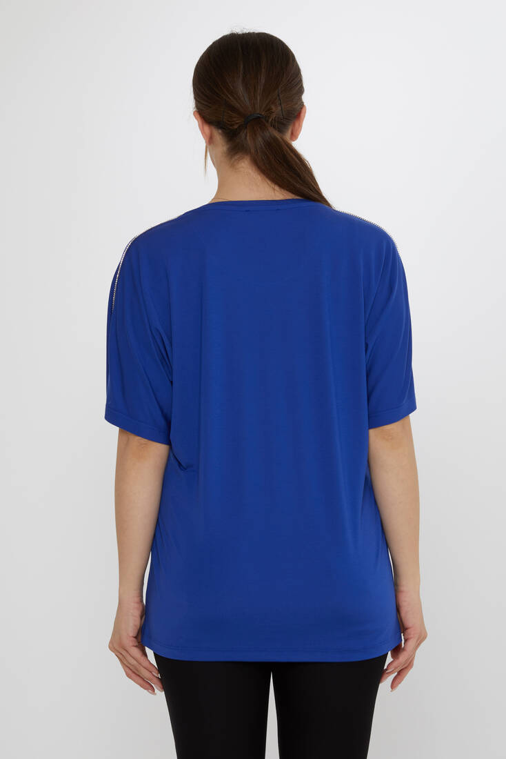 Kadın Bluz Taş Detaylı Saks - 80031 | KAZEE