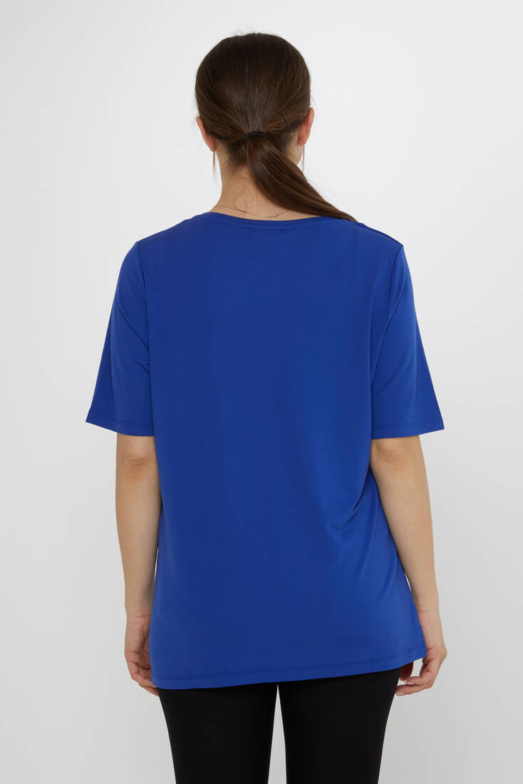 Kadın Bluz Taş Detaylı Saks - 80078 | KAZEE