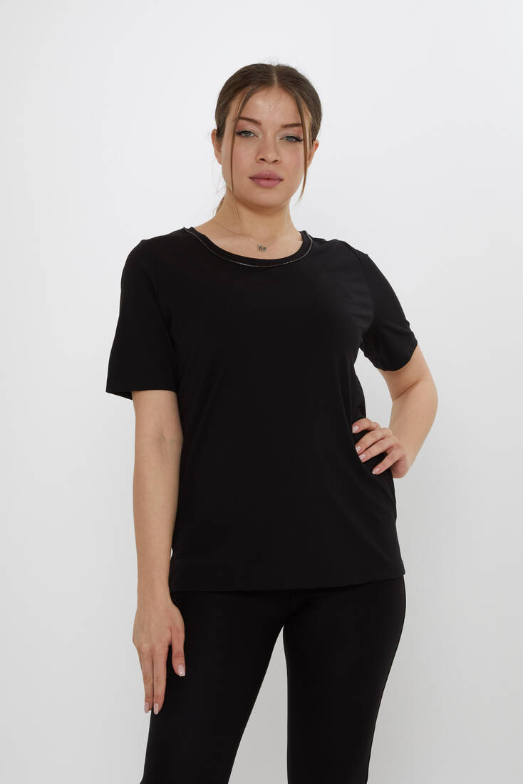 Kadın Bluz Taş Detaylı Siyah - 80030 | KAZEE