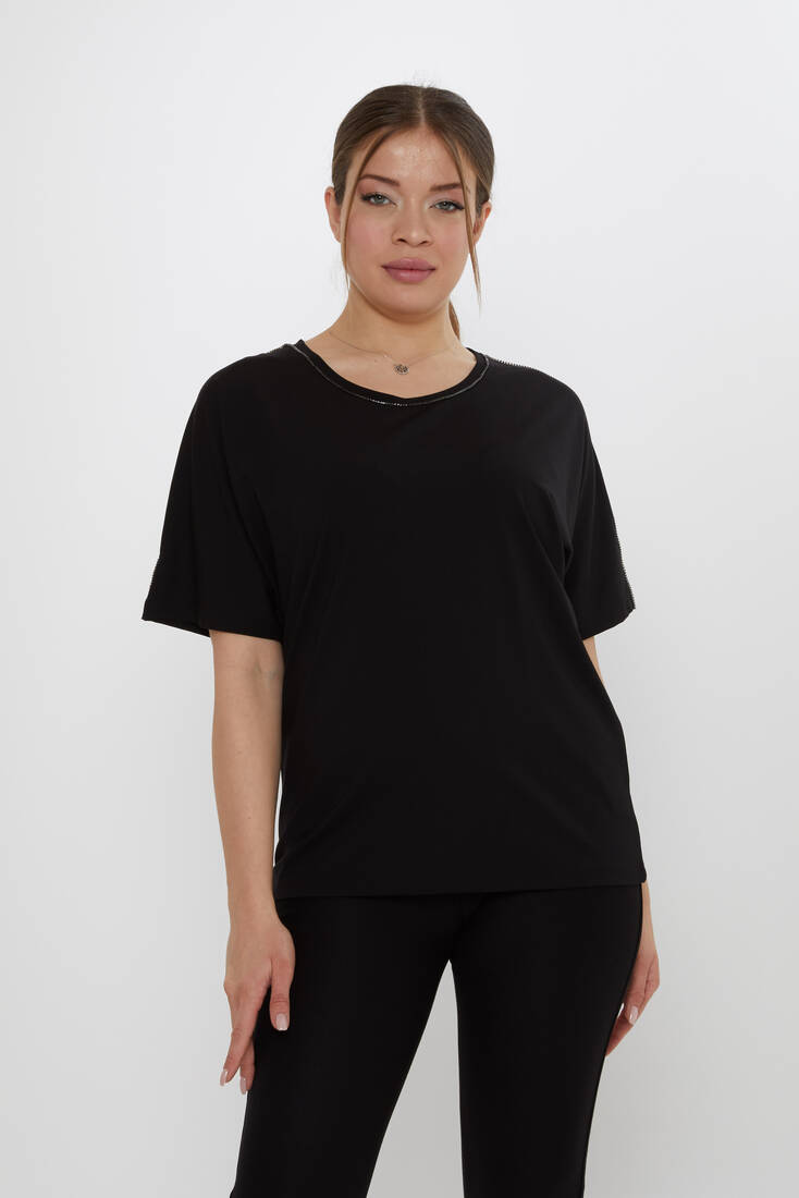 Kadın Bluz Taş Detaylı Siyah - 80031 | KAZEE