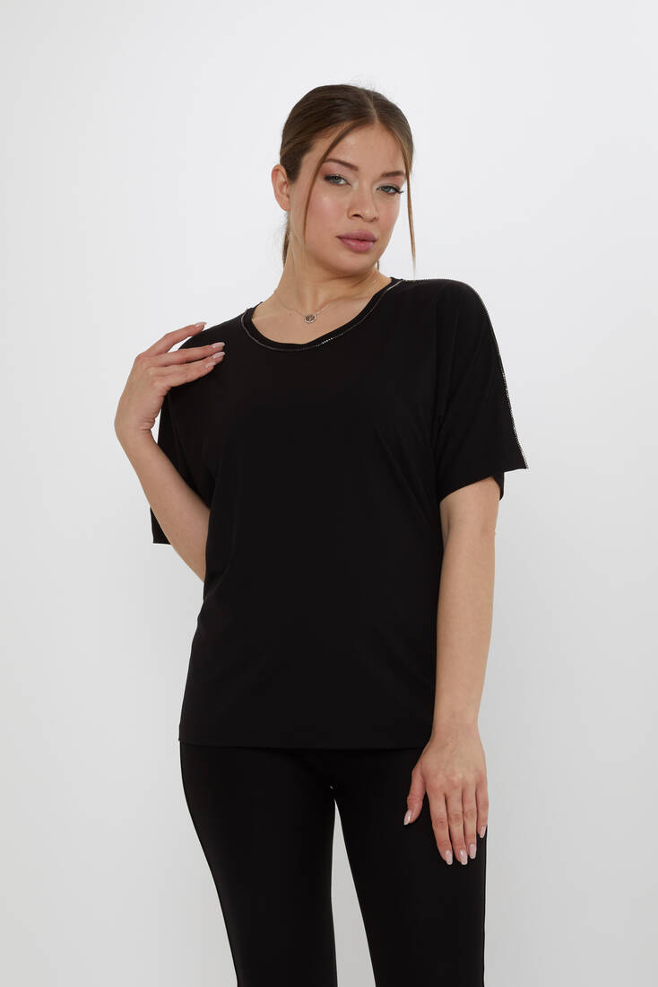 Kadın Bluz Taş Detaylı Siyah - 80031 | KAZEE