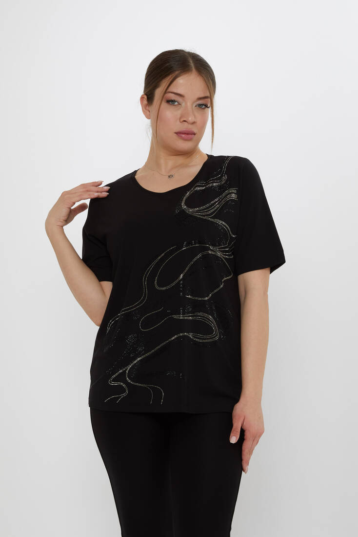 Kadın Bluz Taş Detaylı Siyah - 80078 | KAZEE