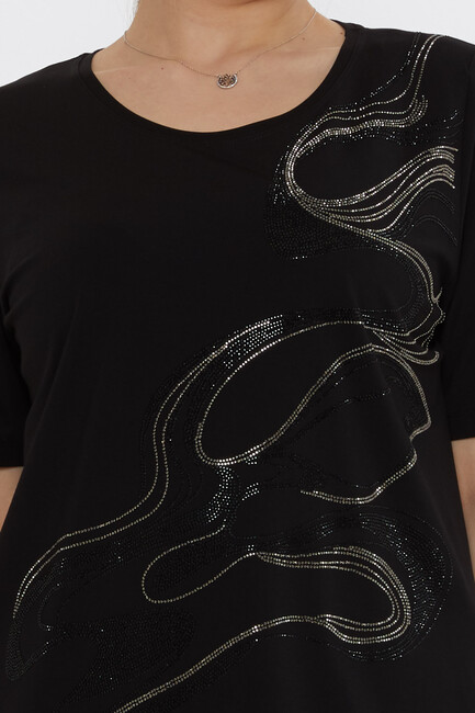 Kadın Bluz Taş Detaylı Siyah - 80078 | KAZEE - Thumbnail