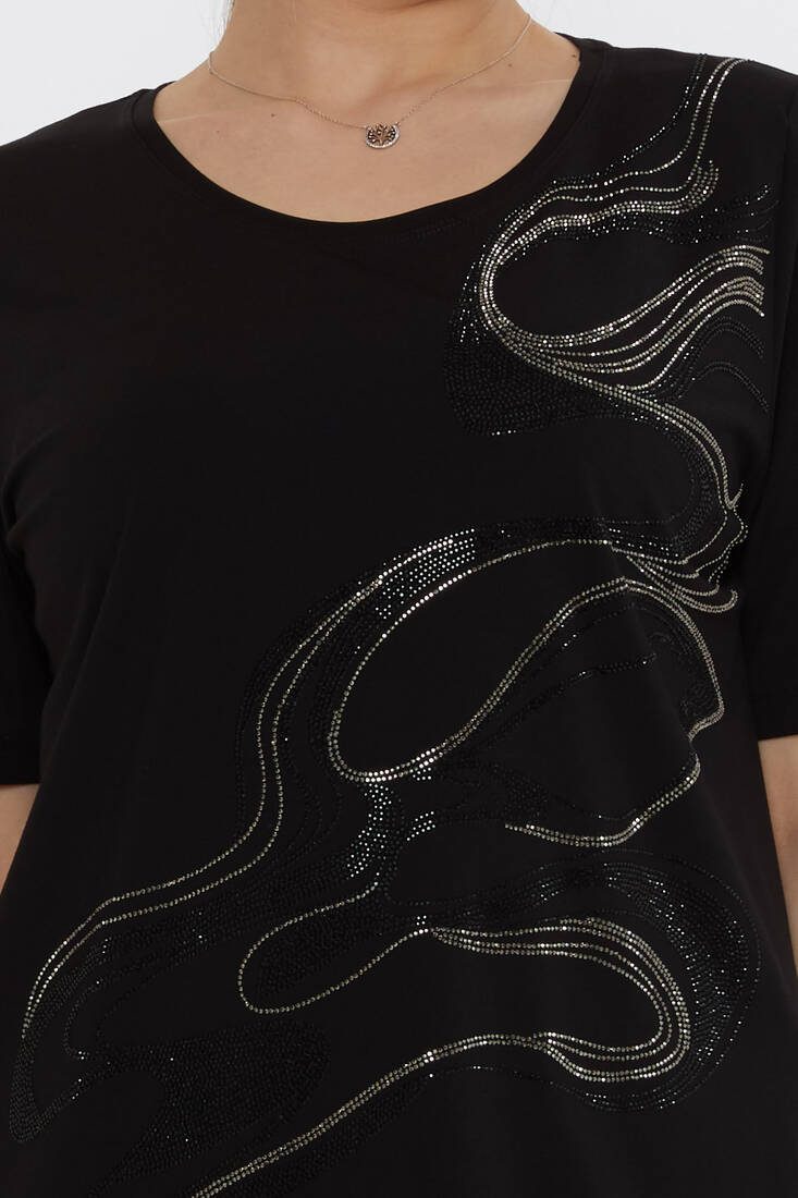 Kadın Bluz Taş Detaylı Siyah - 80078 | KAZEE