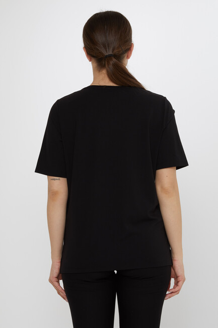 Kadın Bluz Taş Detaylı Siyah - 80078 | KAZEE - Thumbnail