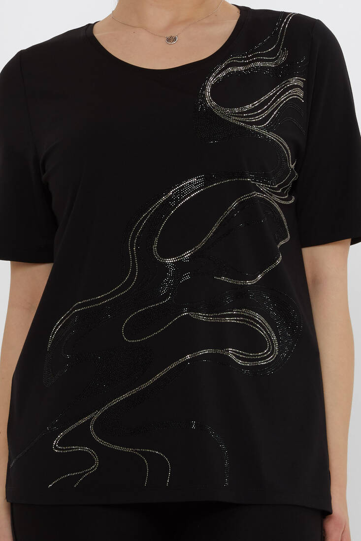 Kadın Bluz Taş Detaylı Siyah - 80078 | KAZEE