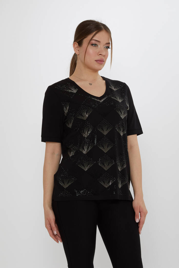 Kadın Bluz Taş Detaylı Siyah - 80086 | KAZEE