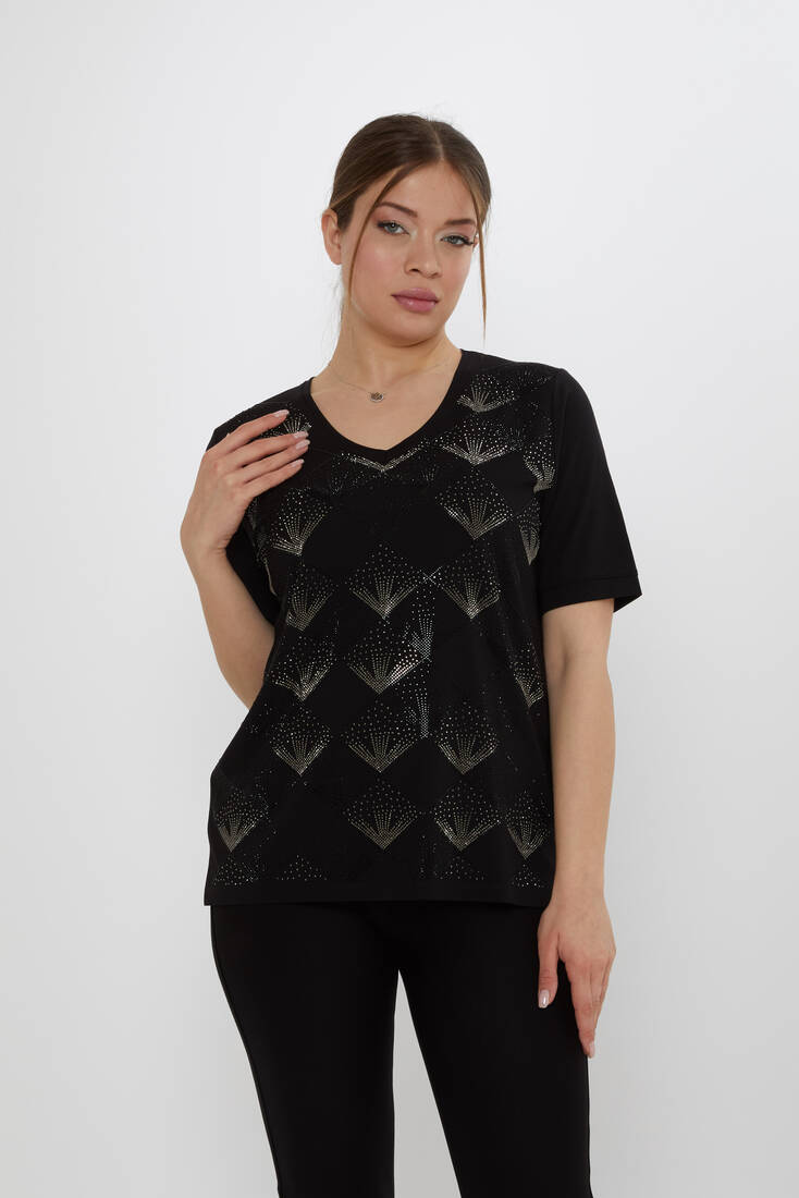 Kadın Bluz Taş Detaylı Siyah - 80086 | KAZEE