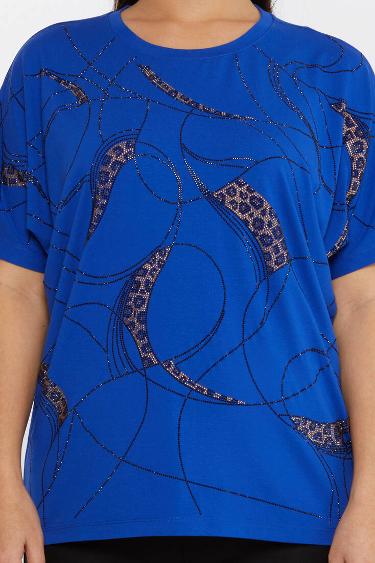 Kadın Bluz Taşlı Leopar Desenli Saks - 79618 | KAZEE Kadın Bluz Taşlı Leopar Desenli Saks - 79618 | KAZEE