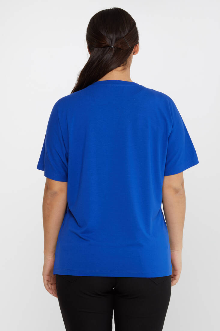 Kadın Bluz Taşlı Leopar Desenli Saks - 79618 | KAZEE Kadın Bluz Taşlı Leopar Desenli Saks - 79618 | KAZEE