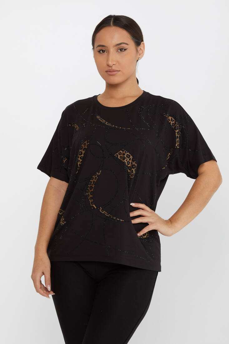 Kazee - Kadın Bluz Taşlı Leopar Desenli Siyah - 79618 | KAZEE Kazee - Kadın Bluz Taşlı Leopar Desenli Siyah - 79618 | KAZEE