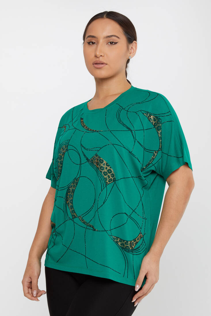 Kazee - Kadın Bluz Taşlı Leopar Desenli Yeşil - 79618 | KAZEE Kazee - Kadın Bluz Taşlı Leopar Desenli Yeşil - 79618 | KAZEE