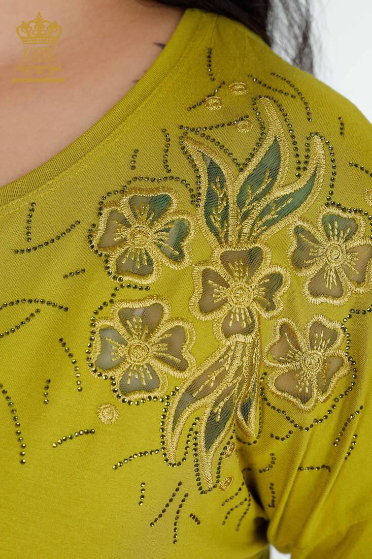 Kadın Bluz Tül Detaylı Fıstık Yeşil - 77950 | KAZEE Kadın Bluz Tül Detaylı Fıstık Yeşil - 77950 | KAZEE