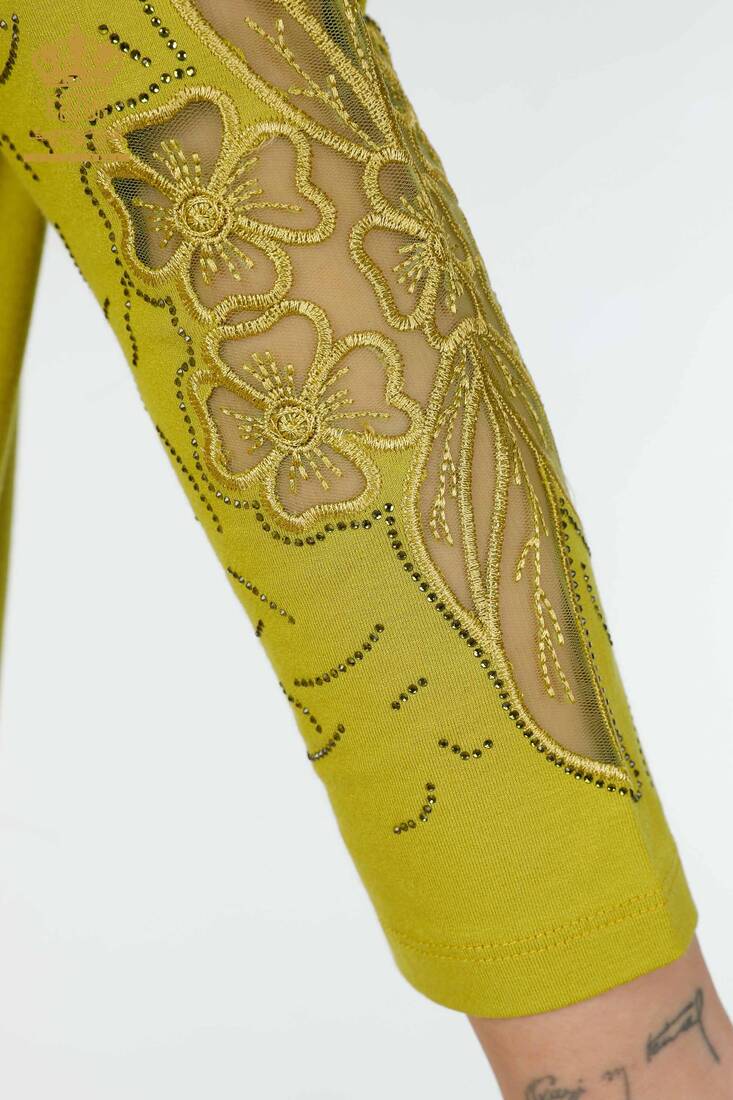 Kadın Bluz Tül Detaylı Fıstık Yeşil - 77950 | KAZEE Kadın Bluz Tül Detaylı Fıstık Yeşil - 77950 | KAZEE