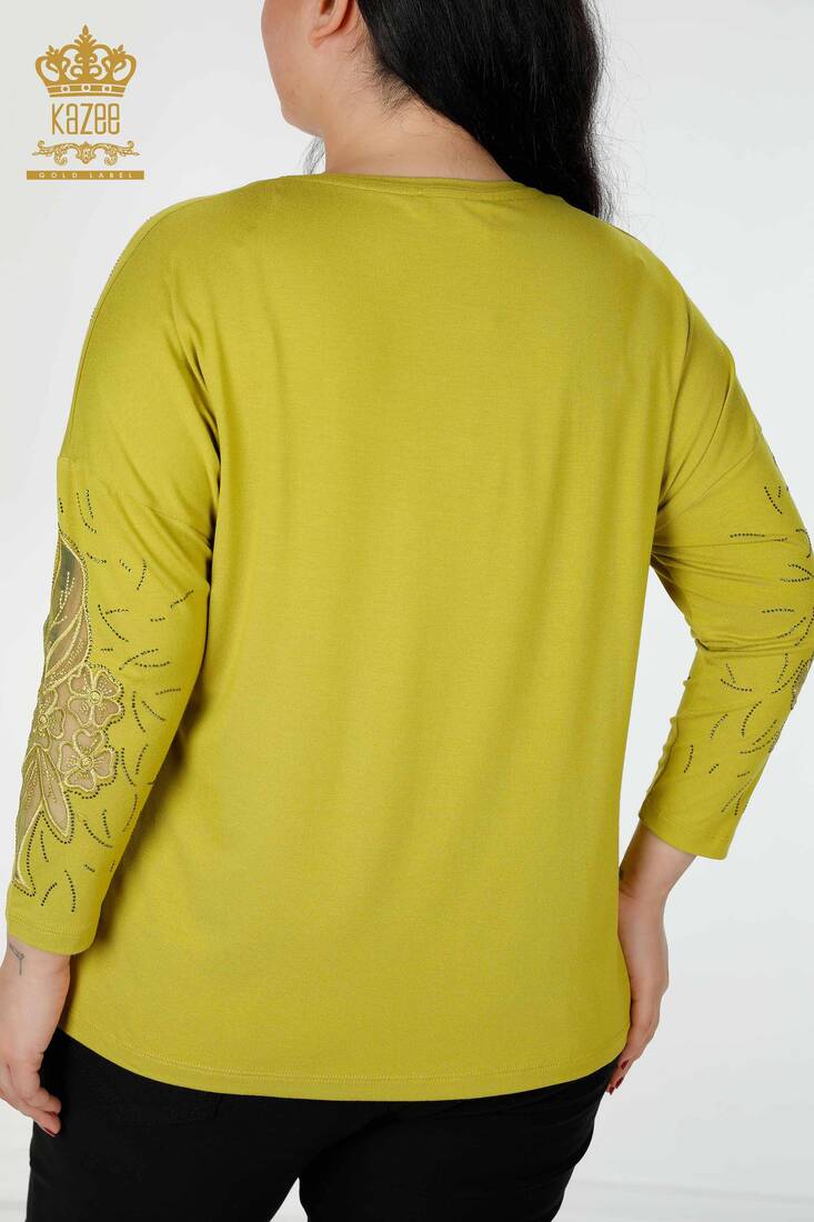 Kadın Bluz Tül Detaylı Fıstık Yeşil - 77950 | KAZEE Kadın Bluz Tül Detaylı Fıstık Yeşil - 77950 | KAZEE