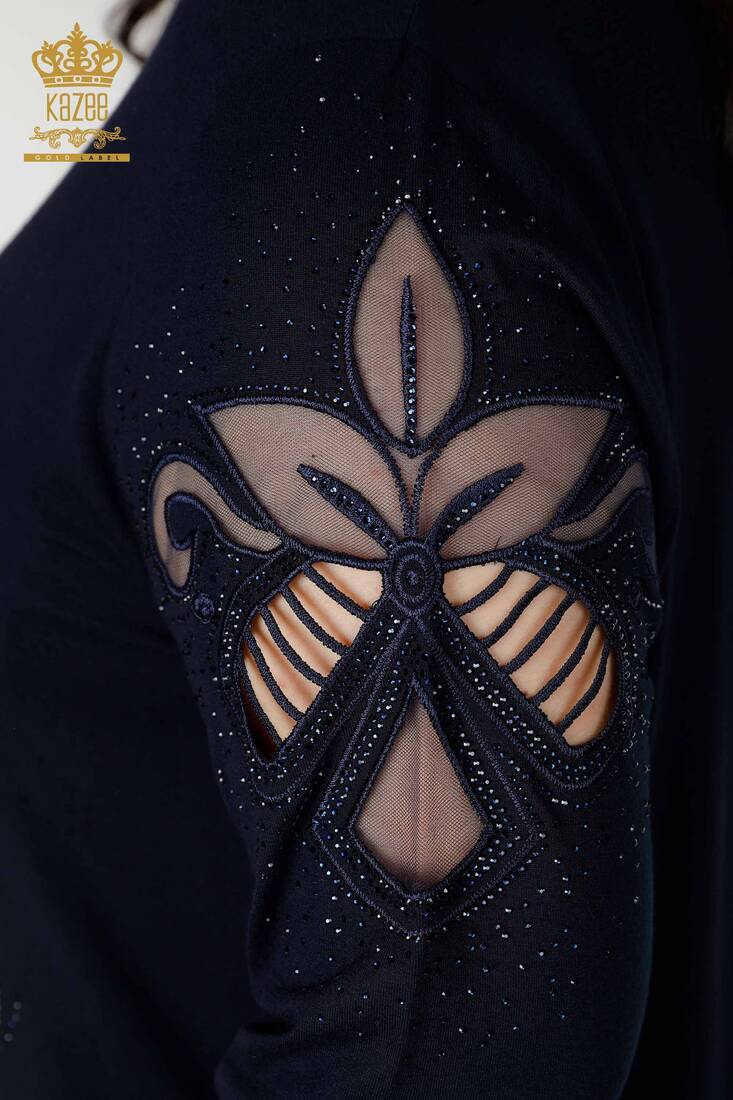 Kadın Bluz Tül Detaylı Lacivert - 77927 | KAZEE Kadın Bluz Tül Detaylı Lacivert - 77927 | KAZEE