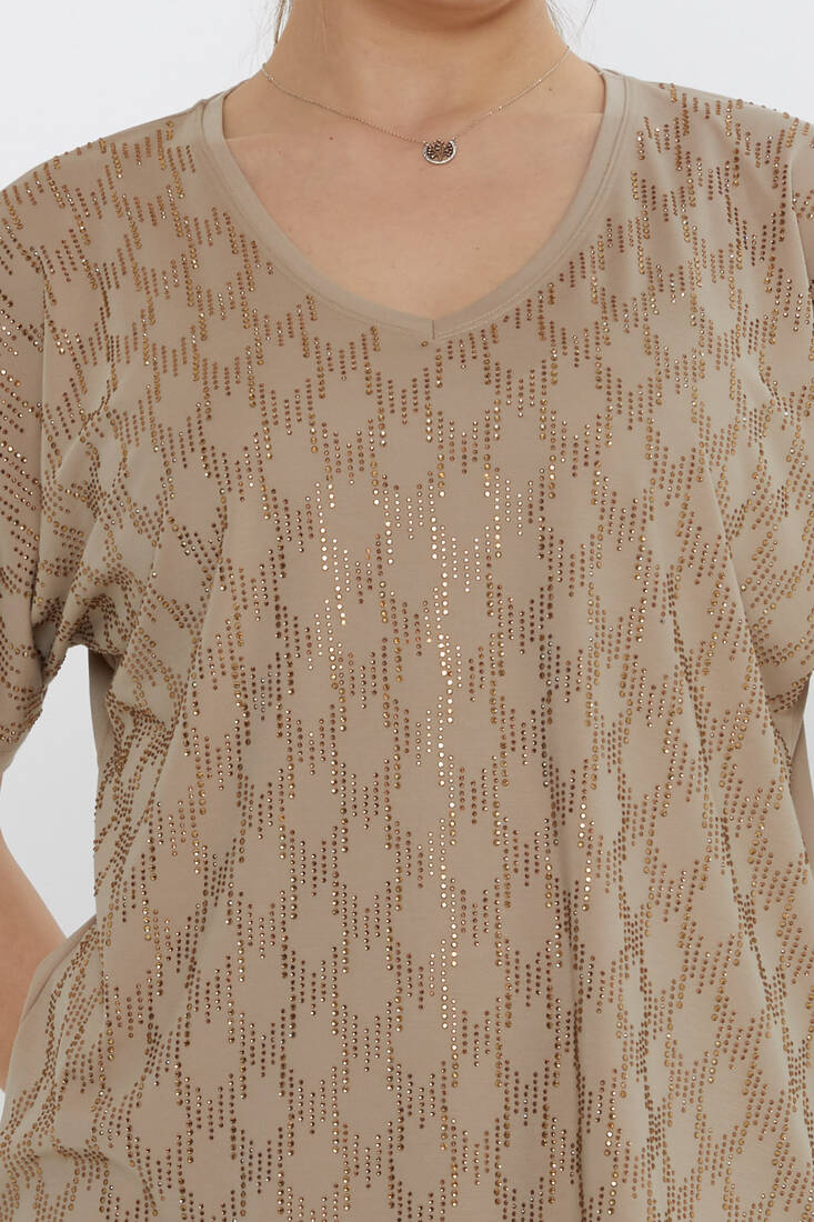 Kadın Bluz V Yaka Bej - 80007 | KAZEE