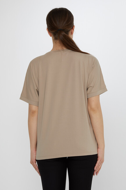 Kadın Bluz V Yaka Bej - 80007 | KAZEE - Thumbnail