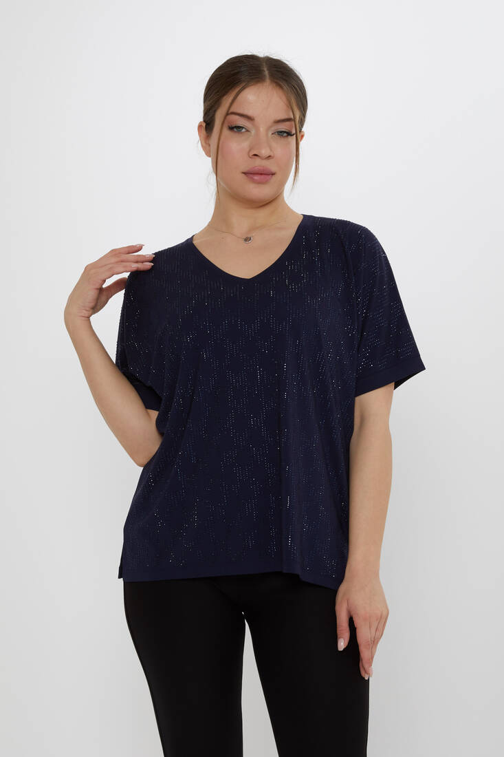 Kazee - Kadın Bluz V Yaka Lacivert - 80007 | KAZEE