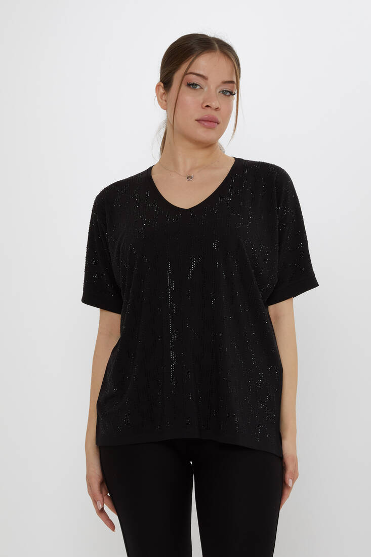 Kazee - Kadın Bluz V Yaka Siyah - 80007 | KAZEE