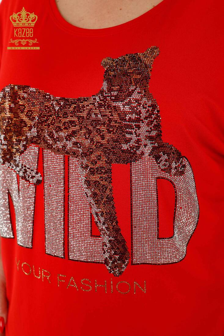 Kadın Bluz Yazı Detaylı Kırmızı - 77713 | KAZEE Kadın Bluz Yazı Detaylı Kırmızı - 77713 | KAZEE