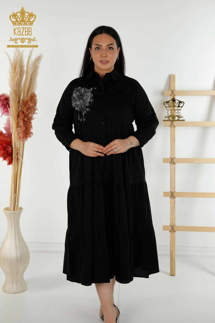 Kadın Elbise Çiçek Desenli Siyah - 20271 | KAZEE