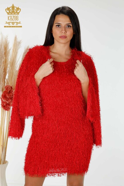 Kadın Elbise Hırkalı Kırmızı - 16649 | KAZEE - Thumbnail