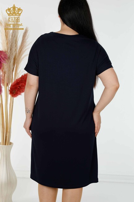 Kadın Elbise Renkli Taş İşlemeli Lacivert - 7740 | KAZEE - Thumbnail