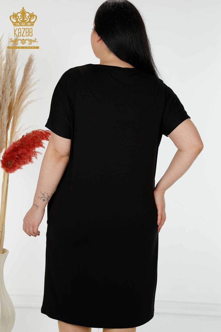 Kadın Elbise Renkli Taş İşlemeli Siyah - 7740 | KAZEE