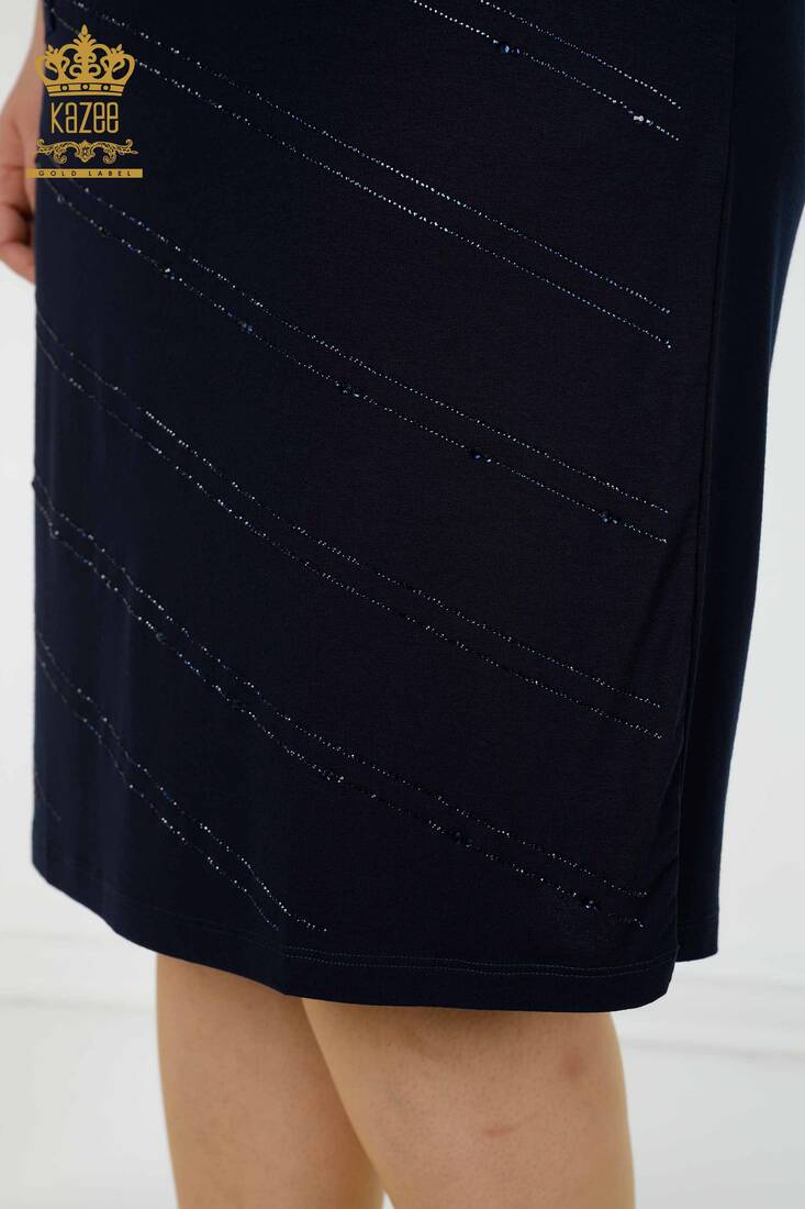 Kadın Elbise Taş İşlemeli Lacivert - 7738 | KAZEE