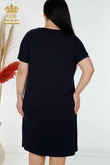 Kadın Elbise Taş İşlemeli Lacivert - 7738 | KAZEE - Thumbnail