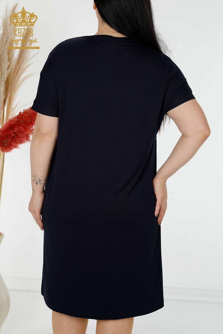 Kadın Elbise Taş İşlemeli Lacivert - 7745 | KAZEE