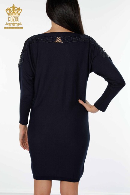 Kadın Elbise Tül Detaylı Lacivert - 14681 | KAZEE - Thumbnail