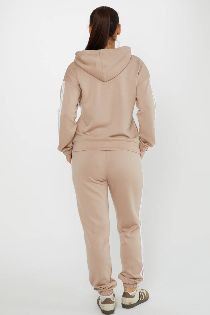 Kadın Eşofman Takımı Yanları Çizgili Bej - 17567 | KAZEE