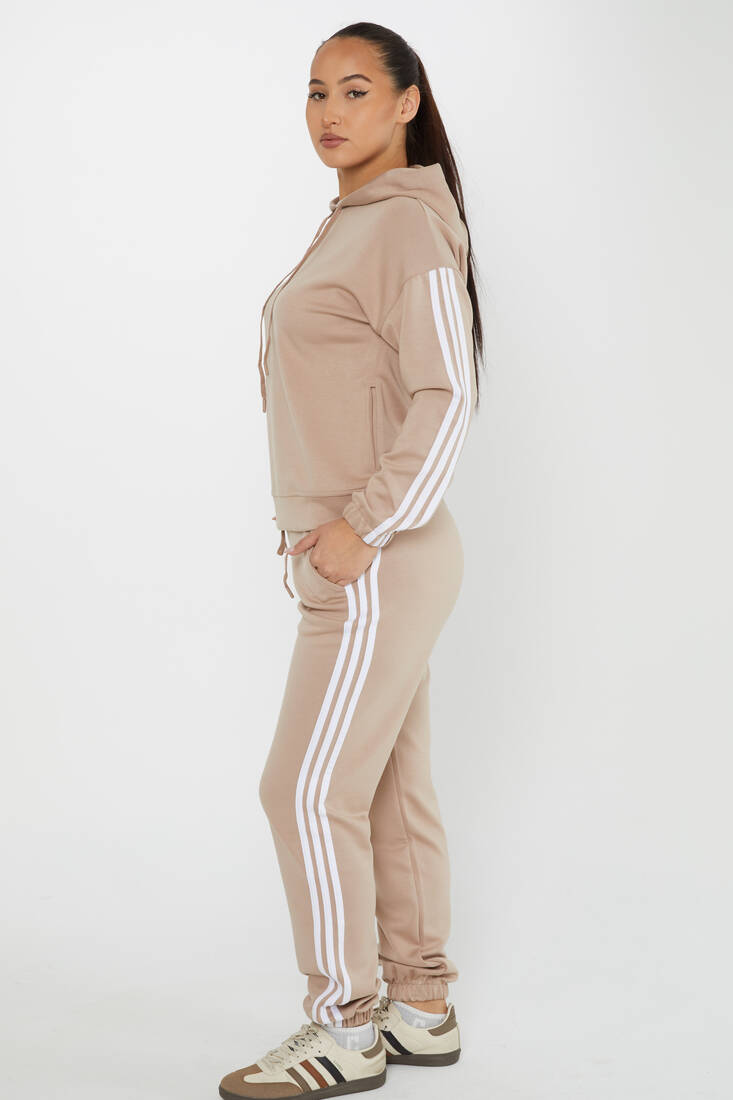 Kadın Eşofman Takımı Yanları Çizgili Bej - 17567 | KAZEE