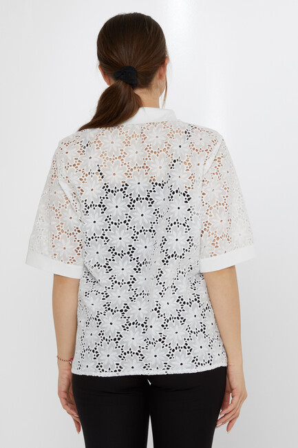 Kadın Gömlek Cep Detaylı Ekru - 20512 | KAZEE - Thumbnail