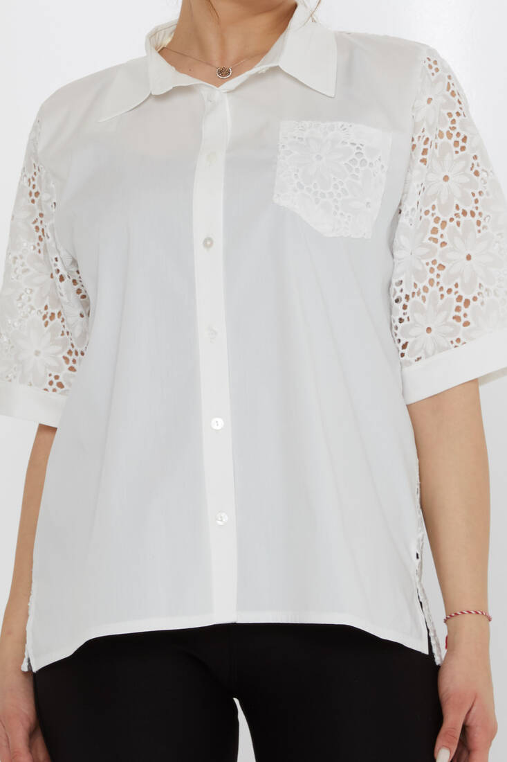 Kadın Gömlek Cep Detaylı Ekru - 20512 | KAZEE