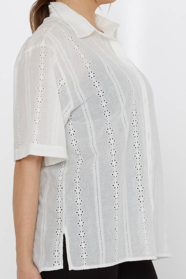 Kadın Gömlek Çiçek Detaylı Ekru - 20508 | KAZEE Kadın Gömlek Çiçek Detaylı Ekru - 20508 | KAZEE