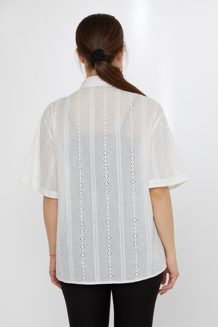 Kadın Gömlek Çiçek Detaylı Ekru - 20508 | KAZEE - Thumbnail